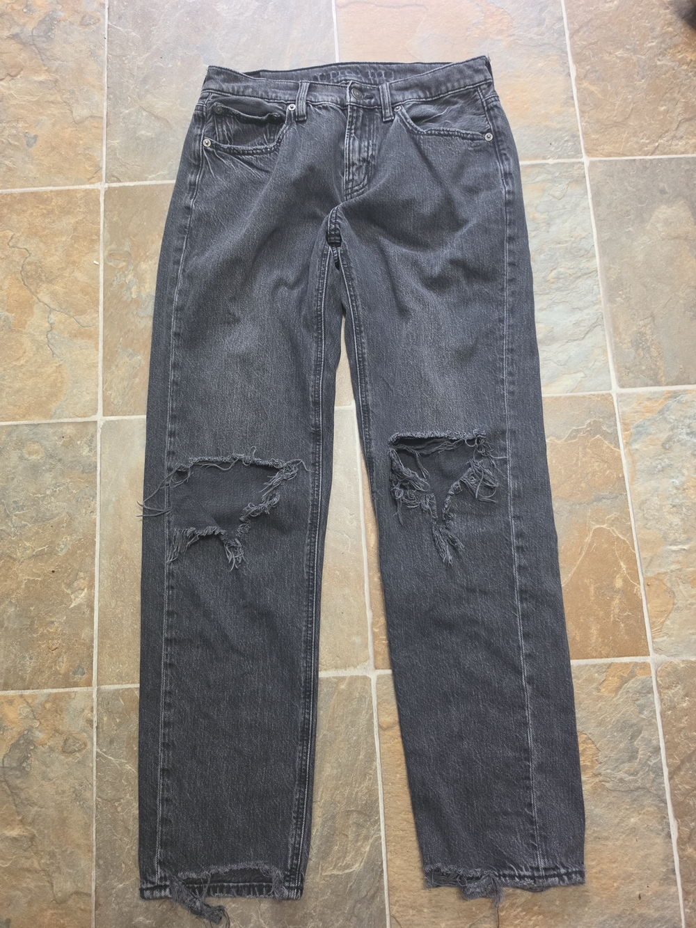 American Eagle Outfitters Black Straight Leg Distressed Jeans